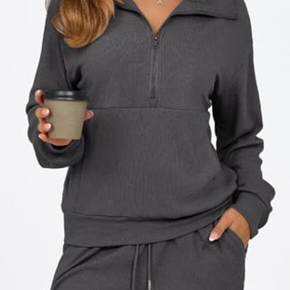 Long Sleeve Half Zip Pullover Sweatshirt Wide Leg Sweatpants Set Y2K - Picture 6 of 8